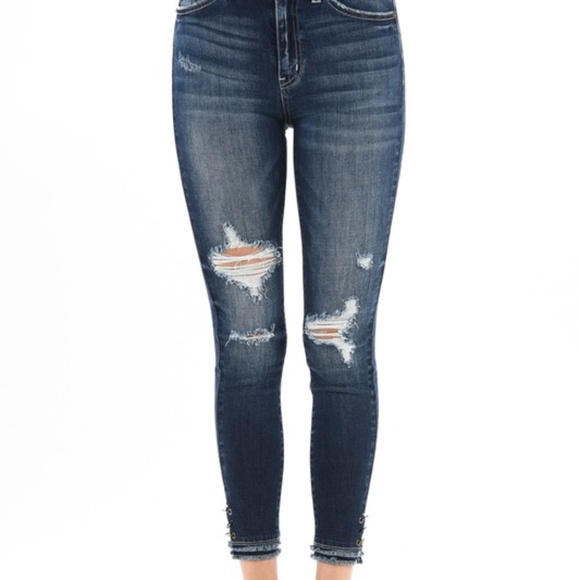 NEW- Stretchy Dark Two Layer Ankle Skinny Jeans - Picture 3 of 8